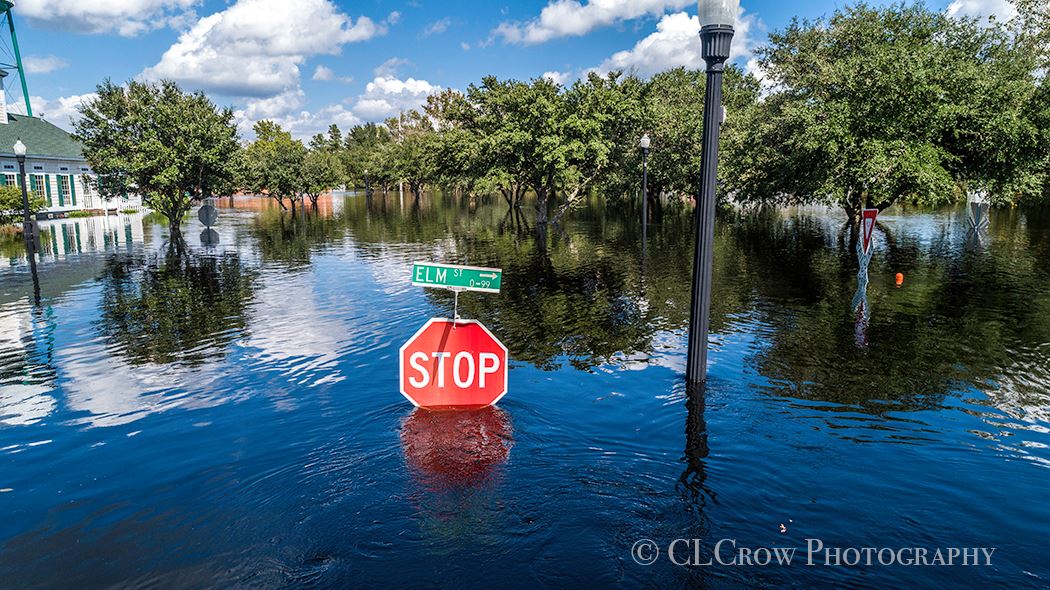 Conway Flooding from Hurricane Florence A stop sign is nearly underwater due to flooding in Conway, SC Photo by CLCrow Photography - Myrtle Beach