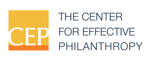 Logo of the Center for Effective Philanthropy featuring the letters CEP against an organge background and the words The Center for Effective Philanthropy right justified.
